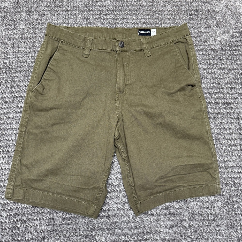 Volcom Mens Shorts Size 30 Olive Green Casual Flat Front Chino Skate